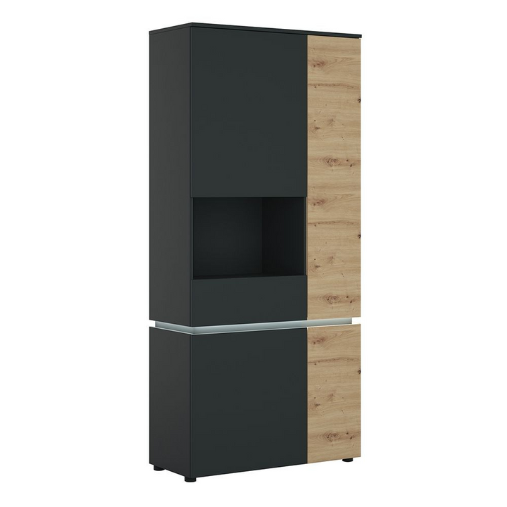 Ecclesfield 4 Door Tall Display Cabinet LH (including LED lighting) in Platinum and Oak | Dining Cabinet | Dining Cabinets