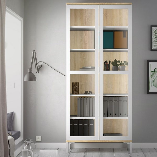 Spalding Display Cabinet Glazed 2 Doors in White and Oak | Dining Cabinet | Dining Cabinets