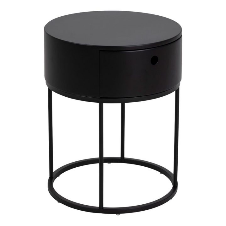 Maidstone Round Bedside Table in White and Black | Bedside Cabinet | Bedside Cabinets | Bedroom Cabinet