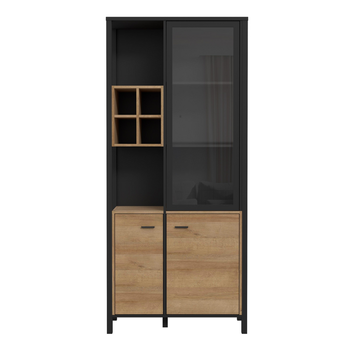 Upminster Rock Display Cabinet in Matt Black/Riviera Oak | Dining Cabinet | Dining Cabinets