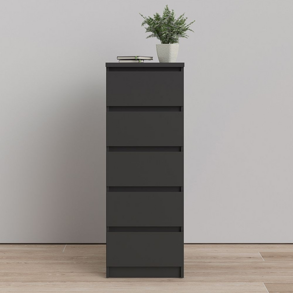 Brook Narrow Chest of 5 Drawers in Black Matt | Chest of Drawers | Drawers 